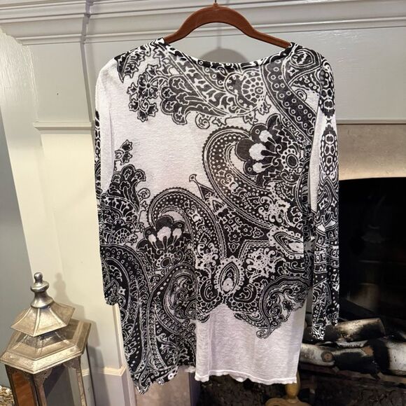 Chico's Lightweight Black and White Paisley Cardigan Sweater Size XL - Picture 2 of 4